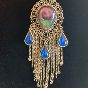 *VTG BETSY JOHNSON MOROCCAN PEACOCK FEATHER NKLC